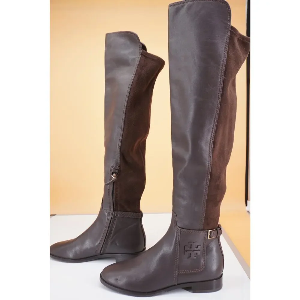 Tory Burch Wyatt Brown Leather Over the Knee Riding Boots Size 6 OTK New